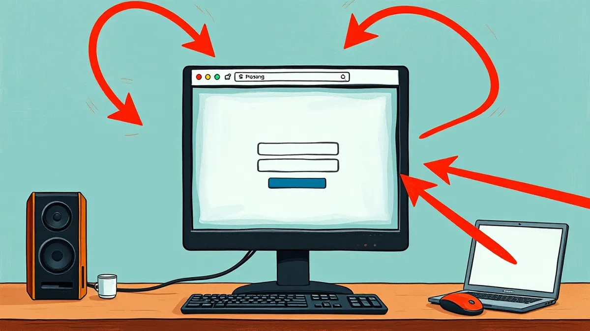 Illustration: A generic web browser window displays a blank login form with empty username and password fields.