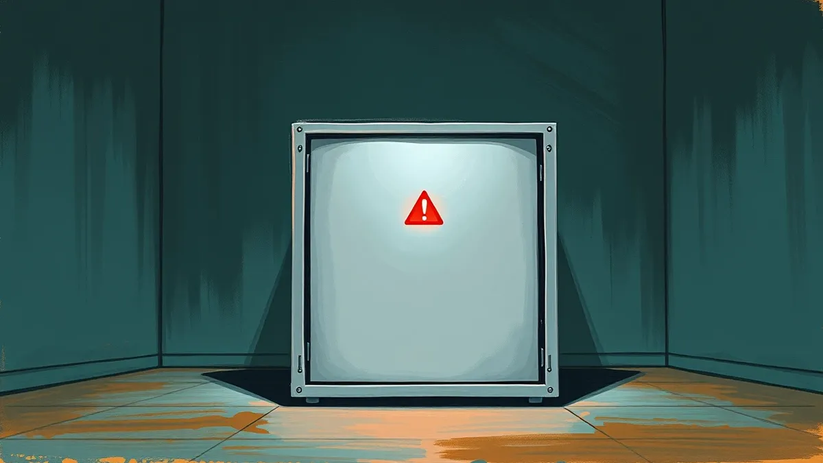 Illustration: A sleek silver server sits isolated in a dark room with its protective metal casing pried open.