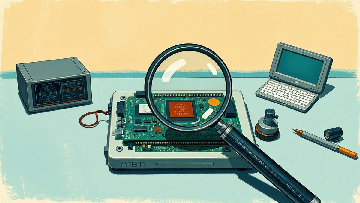 Illustration: A magnifying glass hovers over a complex circuit board, highlighting specific components without touching them.