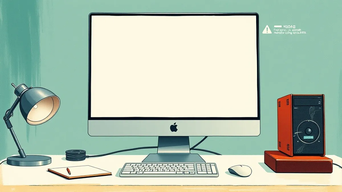 Illustration: A sleek desktop computer sits on a clean white desk.