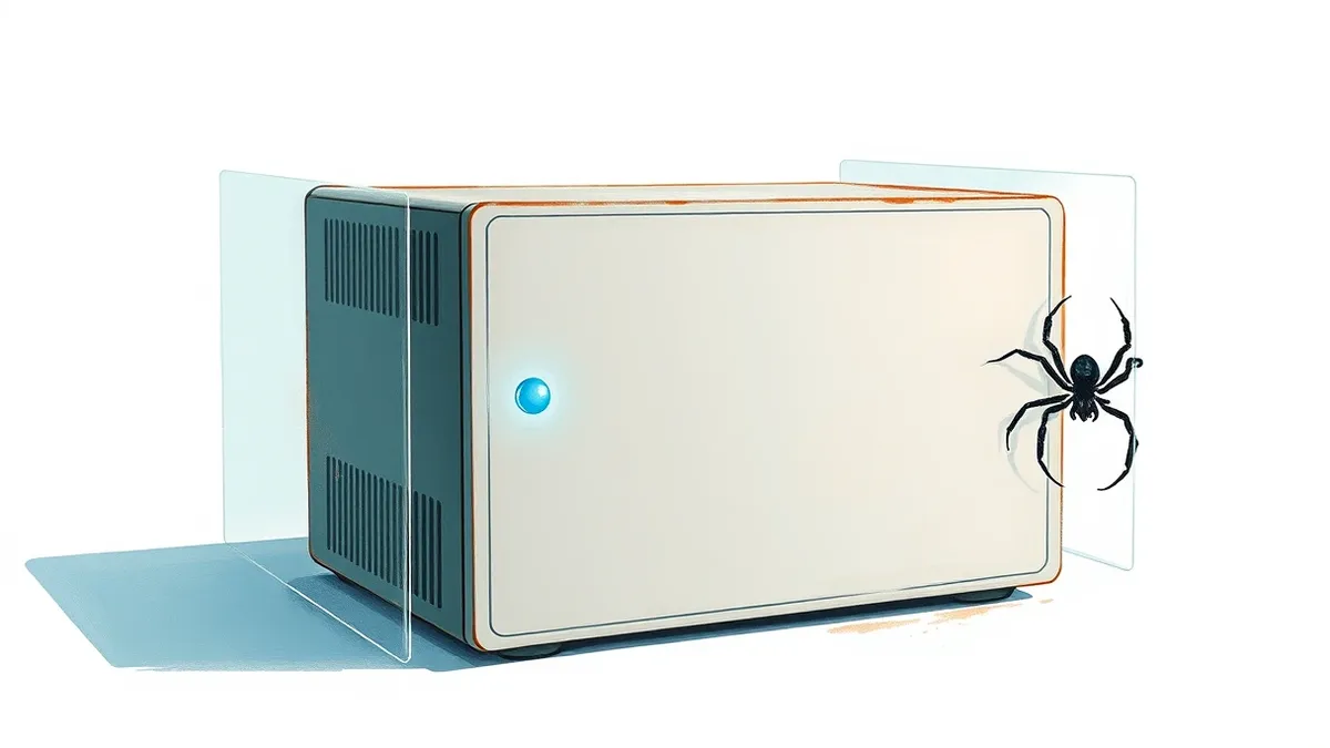 Illustration: A sleek, silver server box sits isolated on a clean white surface, its single blue status light glowing softly.