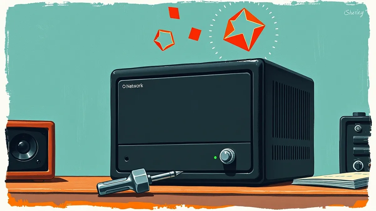 Illustration: A sleek black network appliance sits on a desk, its front panel glowing with a small red warning light.