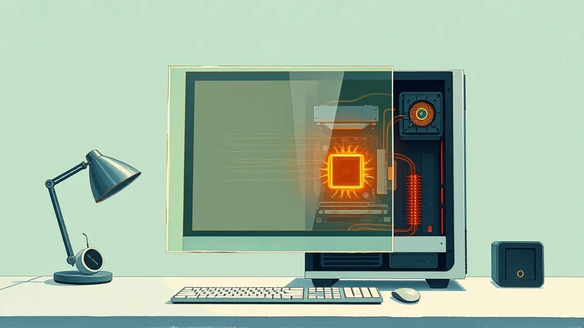 Illustration: A sleek desktop computer sits on a clean desk.