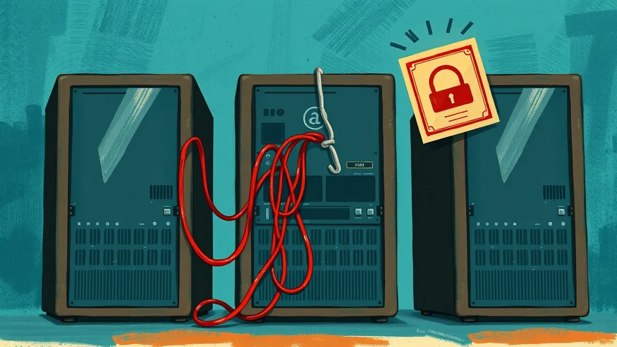 Illustration: Three generic domain registry servers sit in a dark row.