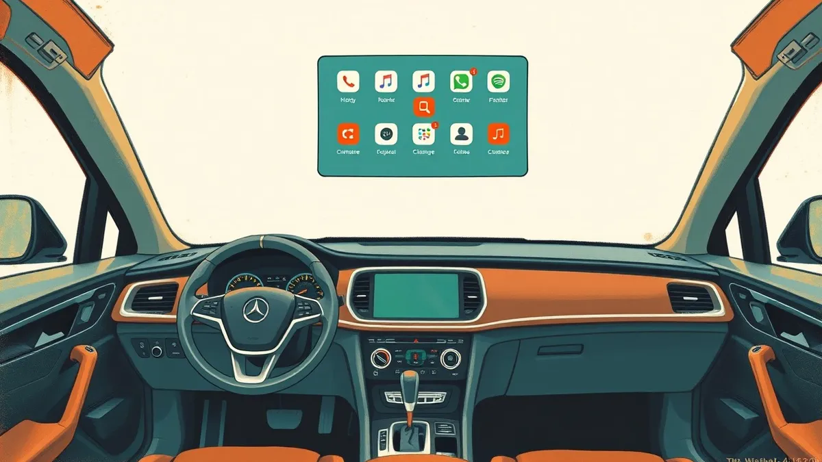Illustration: A cutaway illustration of a modern car dashboard reveals two distinct layers inside the infotainment screen.