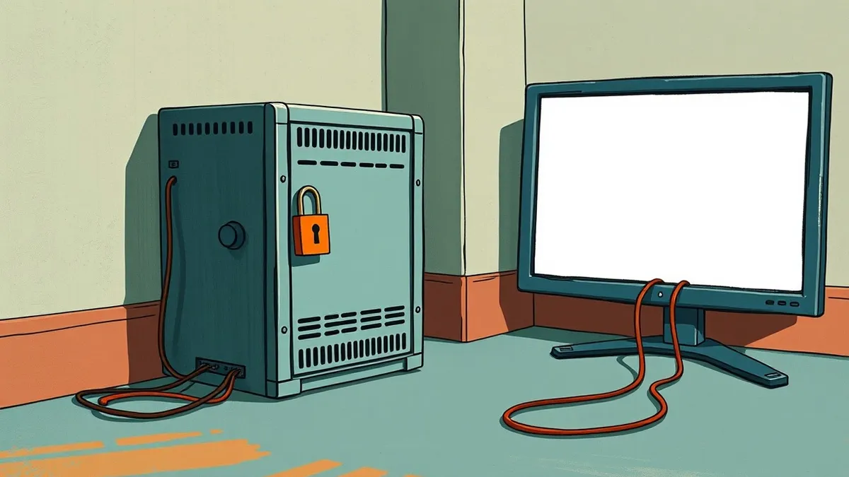 Illustration: A small, standalone server unit sits in a quiet corner of an office.