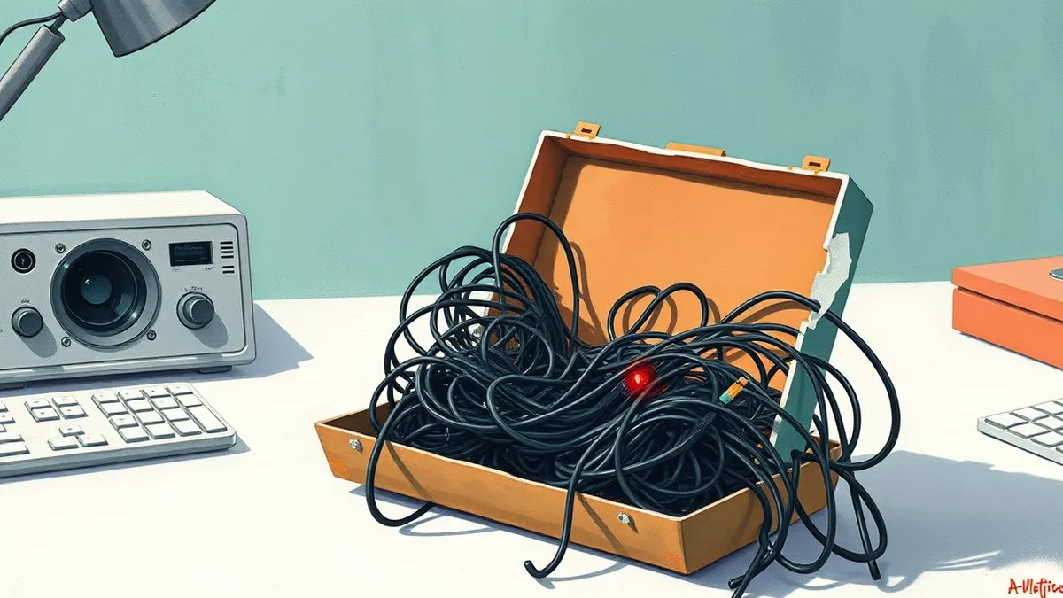 Illustration: A cracked open software update package sits on a clean white desk.