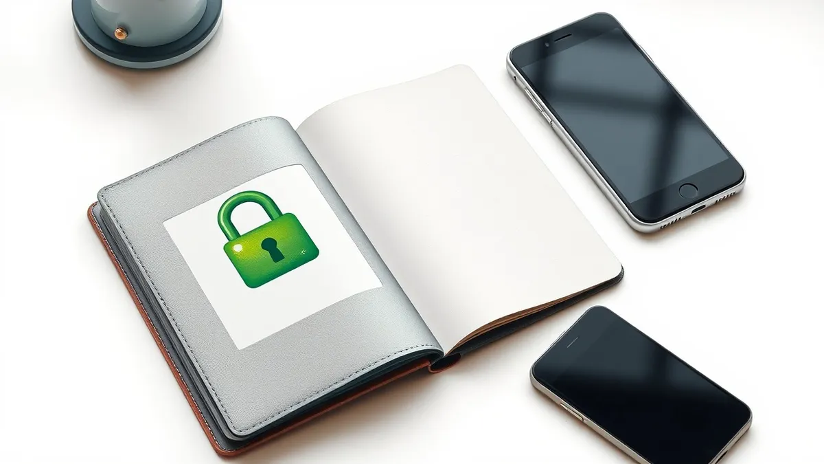 Illustration: A sleek silver passport lies open on a clean white desk surface.