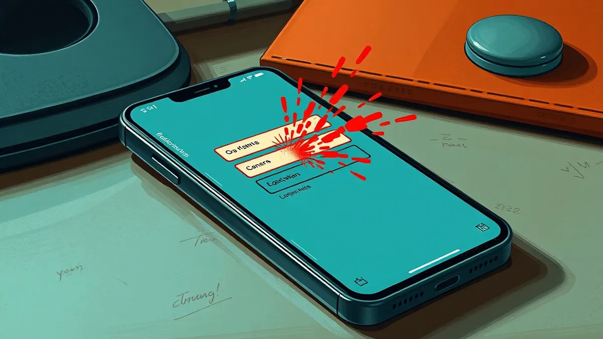Illustration: A smartphone rests on a desk displaying a generic banking application interface.