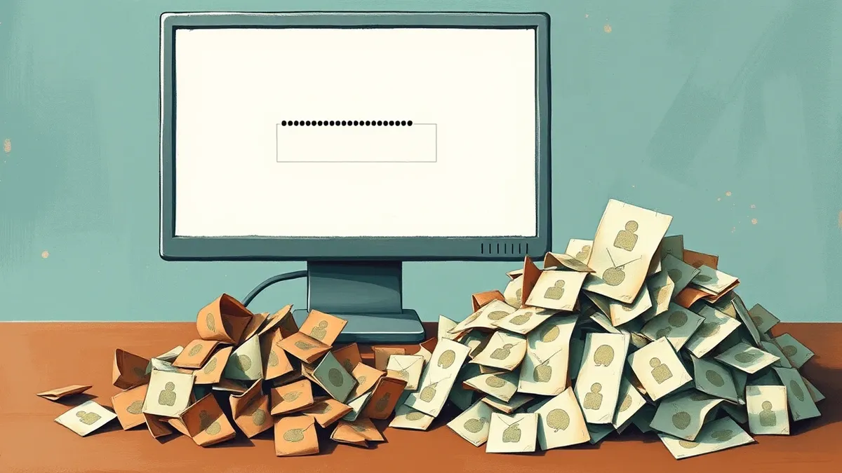 Illustration: A computer monitor displays a blank login interface with an empty password field.