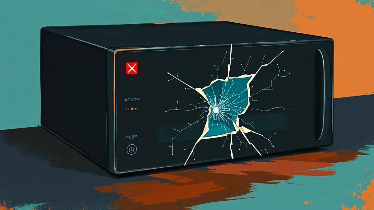 Illustration: A sleek black network appliance sits on a dark surface.