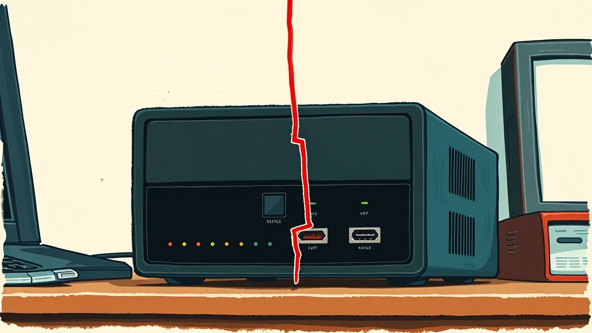 Illustration: A sleek black network appliance sits on a desk.