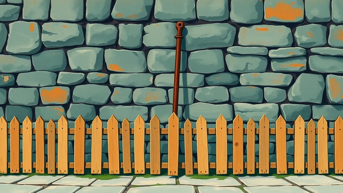 Illustration: A thick stone wall is pierced by a single rusted iron rod.
